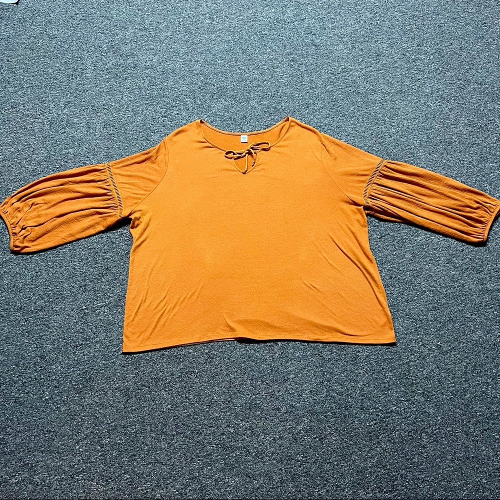 Burnt Orange Flowy Long-sleeve Blouse